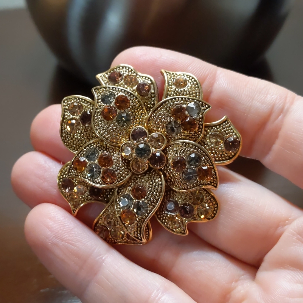 Brooch, sparkly, brown tones